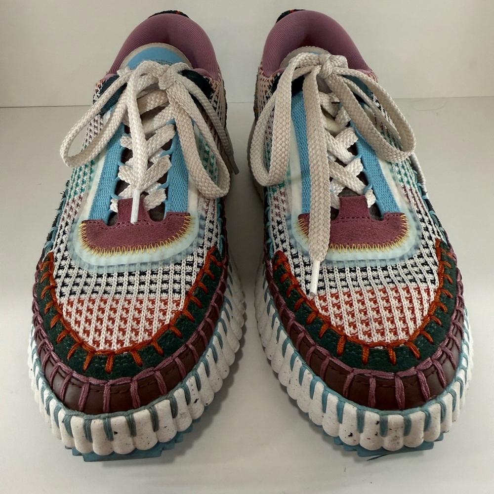 Chloe NAMA Multicolor Woven Sneakers with Pink and Blue Accents